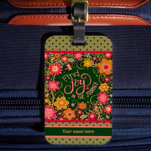 Joy Journey Personalized Name Inspirivity Floral  Luggage Tag
