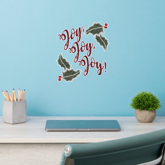 Joy Joy Joy Holly Holiday Saying Wall Decal (Home Office 2)