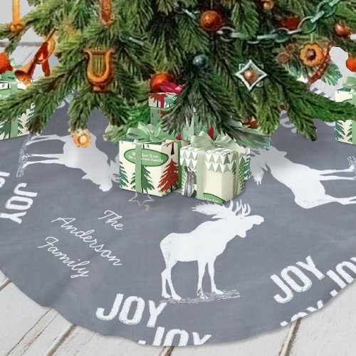 Joy Joy Joy Moose Christmas Brushed Polyester Tree Skirt