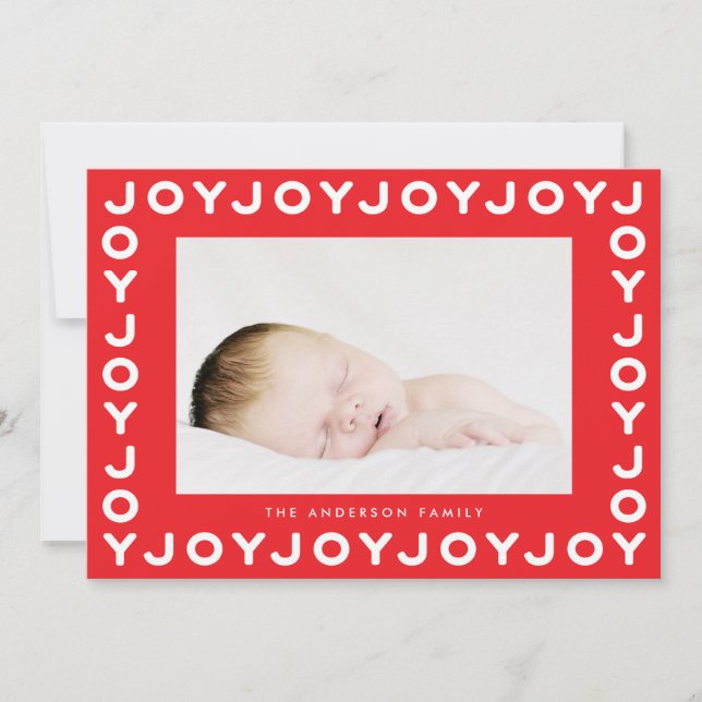 Joy Joy Joy Red Frame Holiday Christmas Photo Card (Front)
