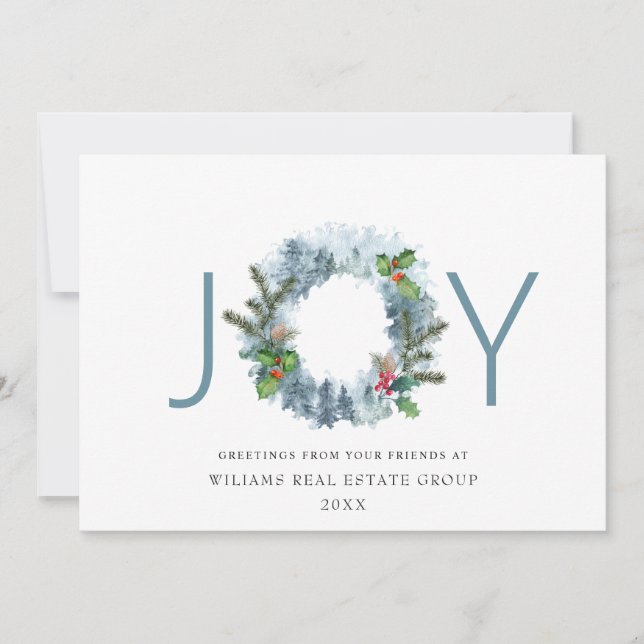 Joy Landscape Wreath Christmas Forest Greeting Holiday Card (Front)
