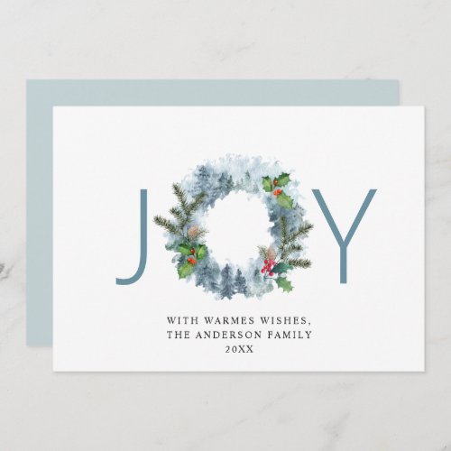 JOY Landscape Wreath Christmas Forest Greeting Holiday Card