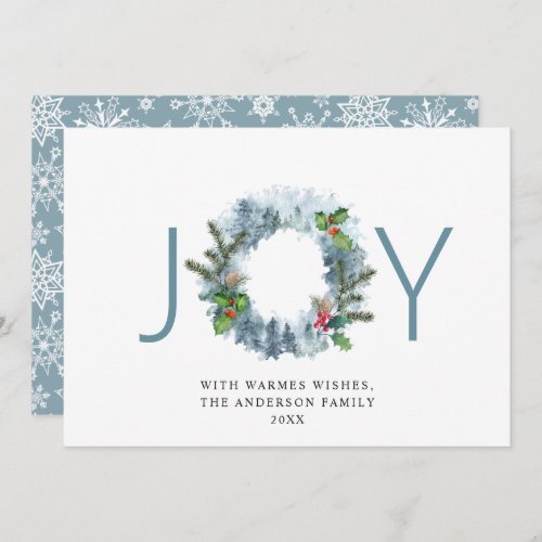 JOY Landscape Wreath Christmas Holly Berry  Holiday Card