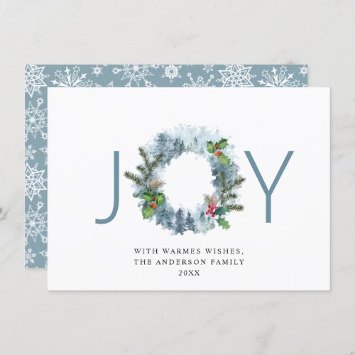 JOY Landscape Wreath Christmas Holly Berry  Holiday Card
