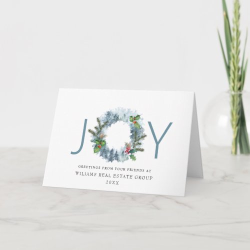 JOY Landscape Wreath Christmas Holly Berry  Holiday Card