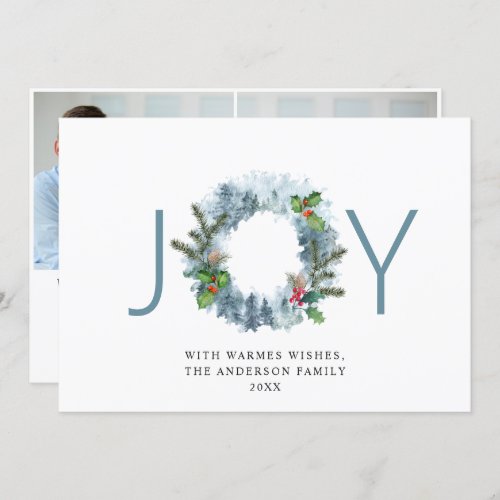 JOY Landscape Wreath Christmas Holly Berry  Photo Holiday Card