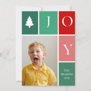 JOY Large Single Photo Checkered Christmas Tree Holiday Card