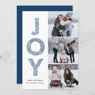 JOY Lettering Blue Christmas Photo Collage Holiday Card