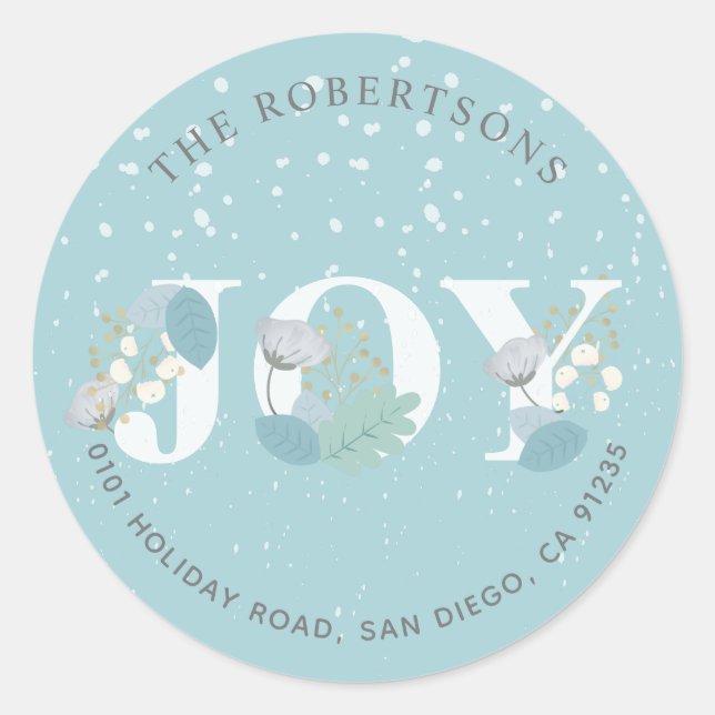 JOY Light Blue Floral Snowfall Address Sticker (Front)
