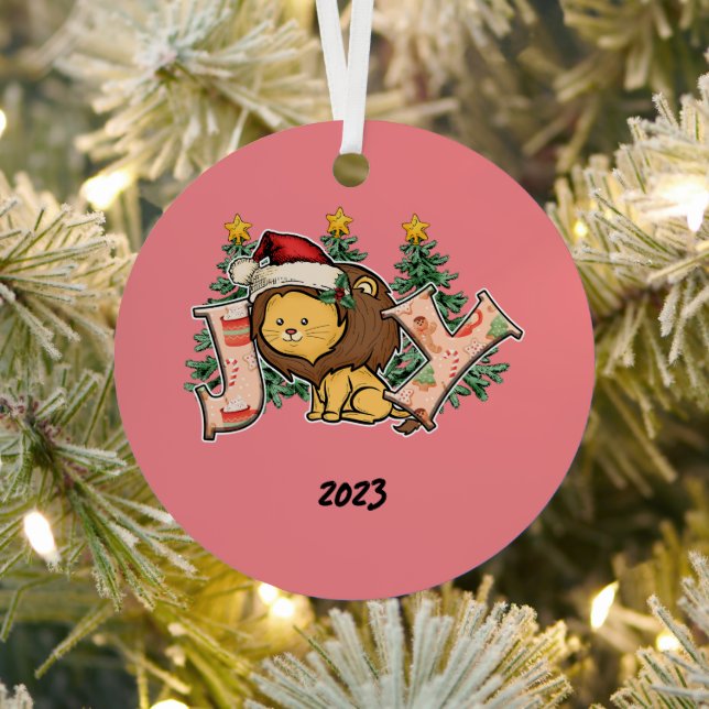 Joy Lion Christmas Metal Ornament (Insitu)