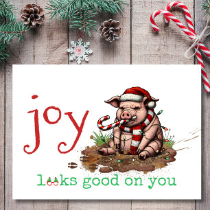 Joy Looks Good on You Funny Pig Christmas Holiday Card