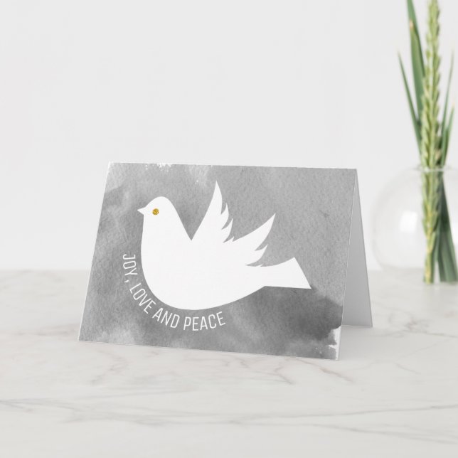 Joy, Love and Peace dove watercolor grey Holiday Card (Front)
