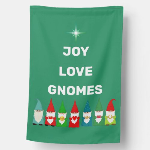 Joy Love  Christmas Gnomes on Green House Flag