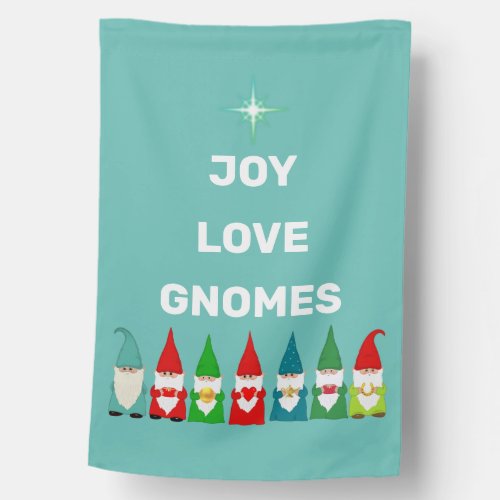 Joy Love  Christmas Gnomes on Light Blue House Flag