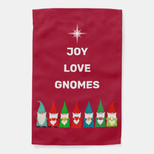 Joy, Love & Christmas Gnomes on Maroon Garden Flag