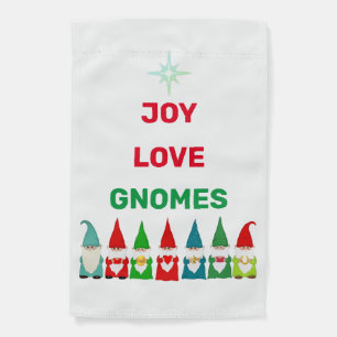 Joy, Love & Christmas Gnomes on White Garden Flag