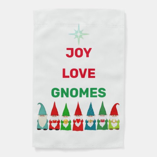 Joy Love  Christmas Gnomes on White Garden Flag