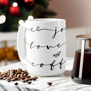Joy, Love & Coffee   Elegant Handwriting Holiday Mug