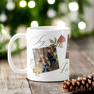 Joy Love Family Watercolor Mushrooms Photo Collage Coffee Mug