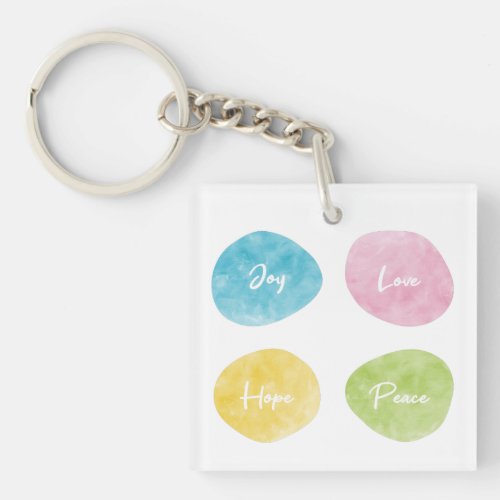 Joy Love Hope Peace Watercolour Pebbles Keychain
