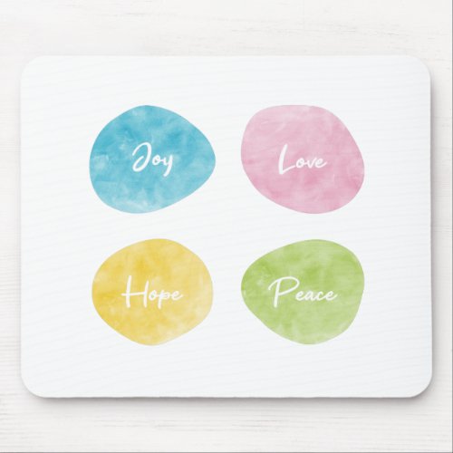 Joy Love Hope Peace Watercolour Pebbles Mouse Pad