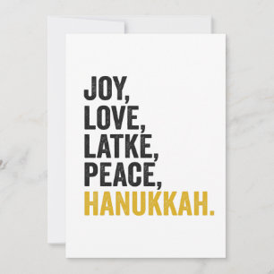 Joy Love Latkes Peace Hanukkah Funny Jewish Invitation