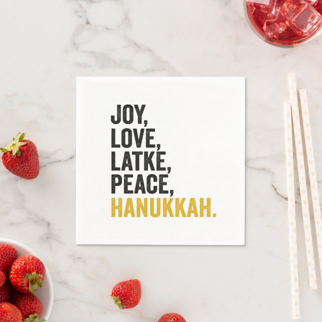 Joy Love Latkes Peace Hanukkah Funny Jewish Napkins (Insitu)