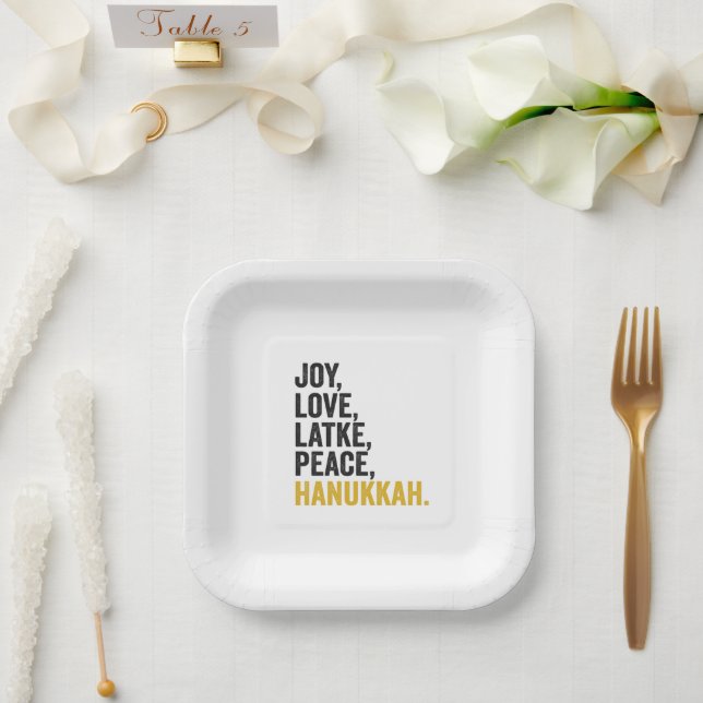 Joy Love Latkes Peace Hanukkah Funny Jewish Paper Plates (Wedding)