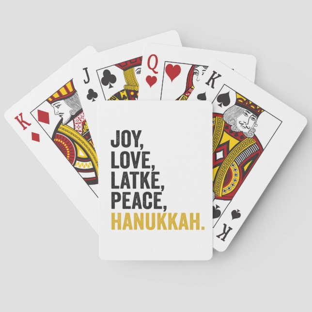 Joy Love Latkes Peace Hanukkah Funny Jewish Poker Cards (Back)