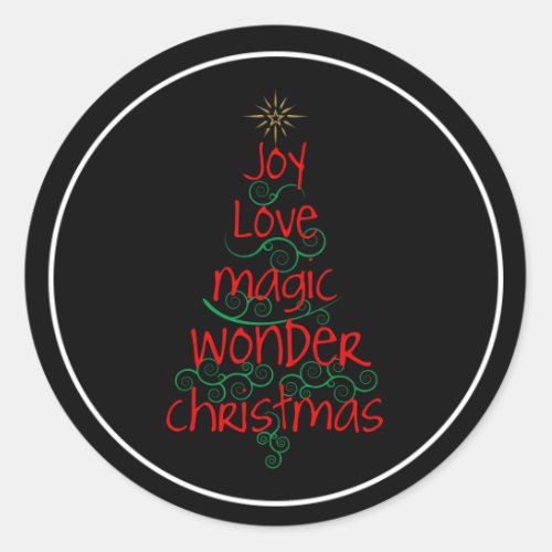 Joy  Love  Magic  Wonder  Christmas Classic Round Sticker