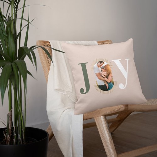 Joy  Love Modern Type Geometric Family Photo Pink Throw Pillow