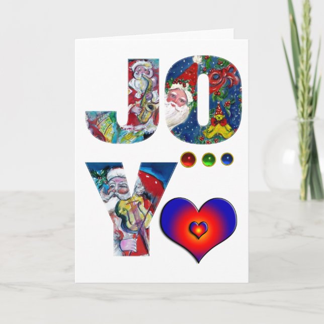 JOY LOVE  MUSICAL  XMAS PARTY / SANTA WITH VIOLIN HOLIDAY CARD (Front)