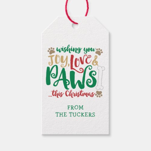 Joy Love PAWS Dog Christmas Gift Tags