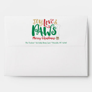 Joy Love PAWS Dog Christmas Paw prints Envelope