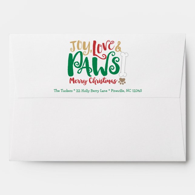 Joy Love PAWS Dog Christmas Paw prints Envelope (Back (Top Flap))