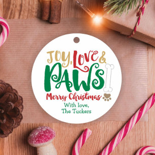 Joy Love PAWS Dog Christmas Paw prints Favor Tags