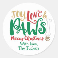 Joy Love PAWS Dog Christmas Paw prints Sticker