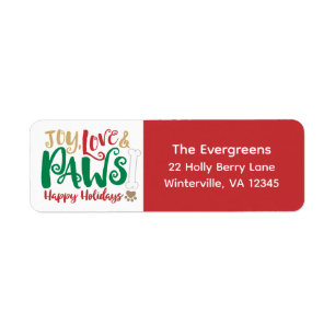 Joy Love Paws Happy Holidays Cute Pet Label