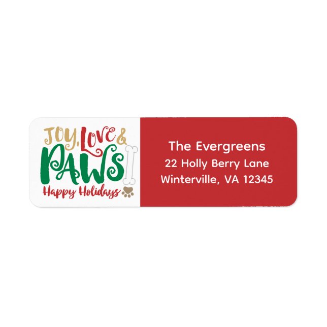 Joy Love Paws Happy Holidays Cute Pet Label (Front)