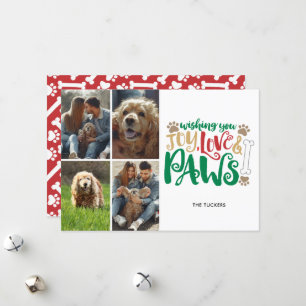 Joy Love Paws Peace Photo Red 4-Photo Holiday Card