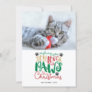 Joy Love Paws Pet Cat Christmas Photo Holiday Card