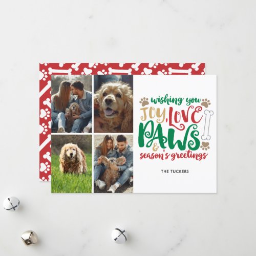 Joy Love Paws Seasons Greeting Dog Red 4_Photo Holiday Card