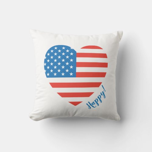 Joy Love Peace American USA Flag Heart Fireworks Throw Pillow