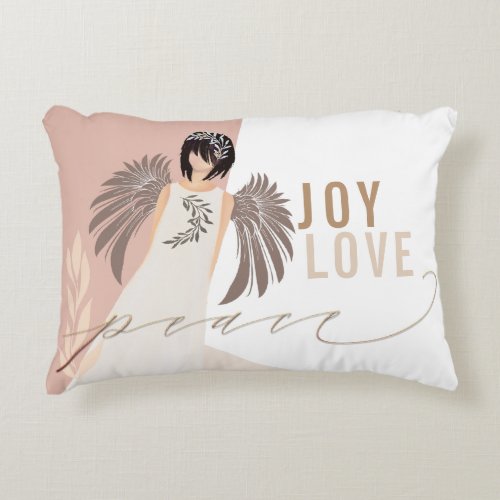 Joy Love Peace Angel Dusty Rose Accent Pillow