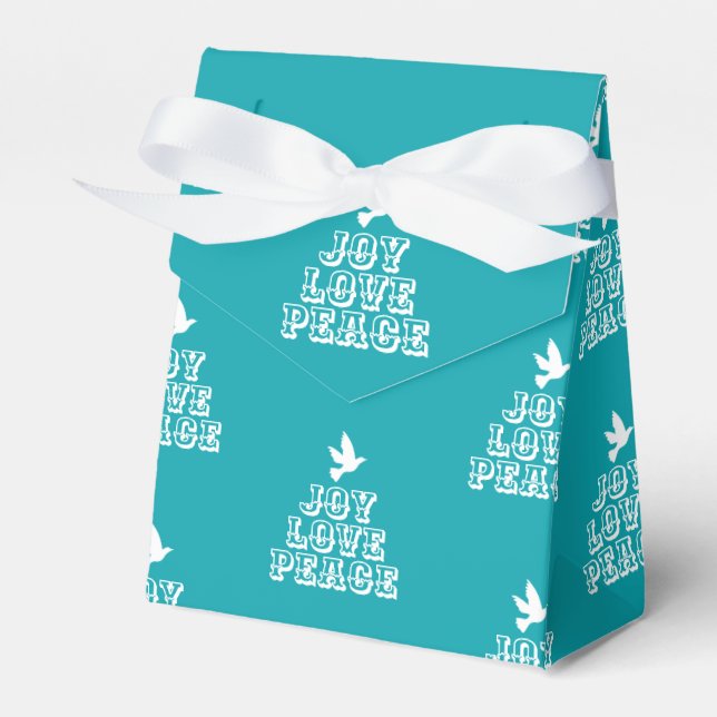 Joy love peace aqua white christmas tree favor box (Front Side)