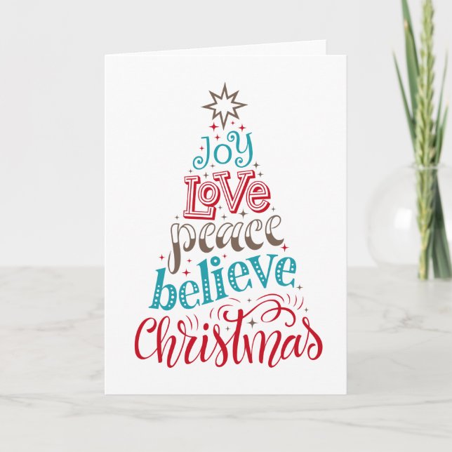 Joy Love Peace Believe Christmas Card (Front)