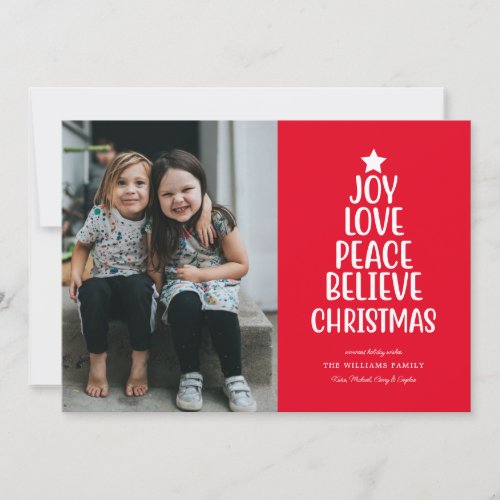 JOY LOVE PEACE BELIEVE CHRISTMAS HOLIDAY CARD