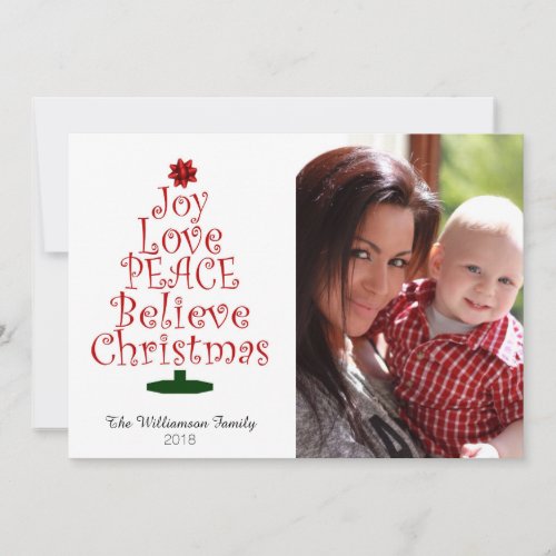 Joy Love Peace Believe Christmas Holiday Card