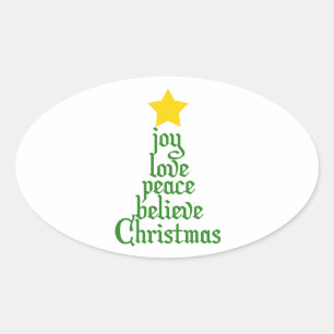 Joy, Love, Peace, Believe, Christmas Oval Sticker