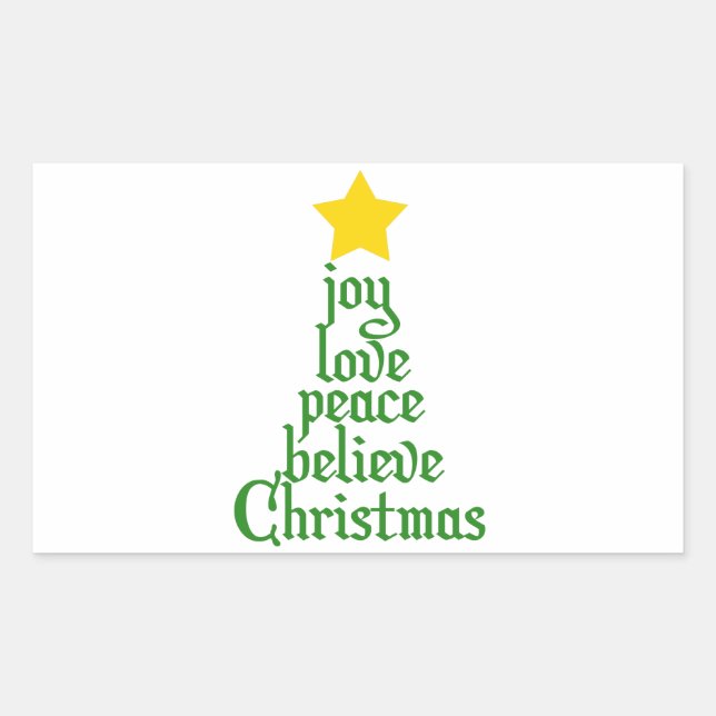 Joy, Love, Peace, Believe, Christmas Rectangular Sticker (Front)